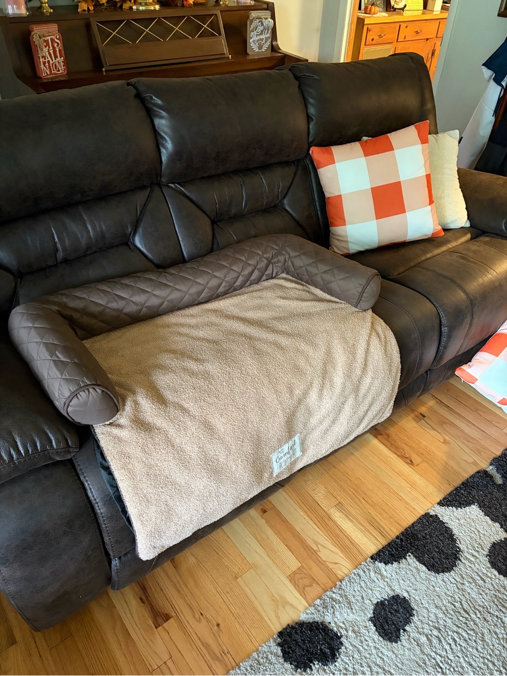 Quilted Brown & Tan Pet Sofa Protector with Bolster